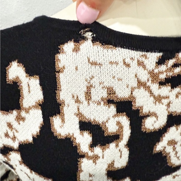 Gianni Bini Sweater Dress Small Black Cream Baroque Print Long Sleeve Bodycon - Picture 9 of 9